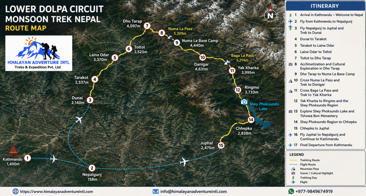 Lower Dolpa Circuit Monsoon Trek Nepal route map