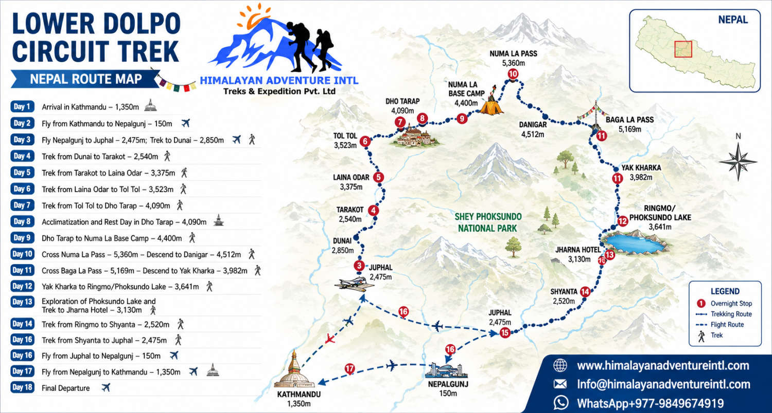 Lower Dolpo Circuit Trek Nepal route map