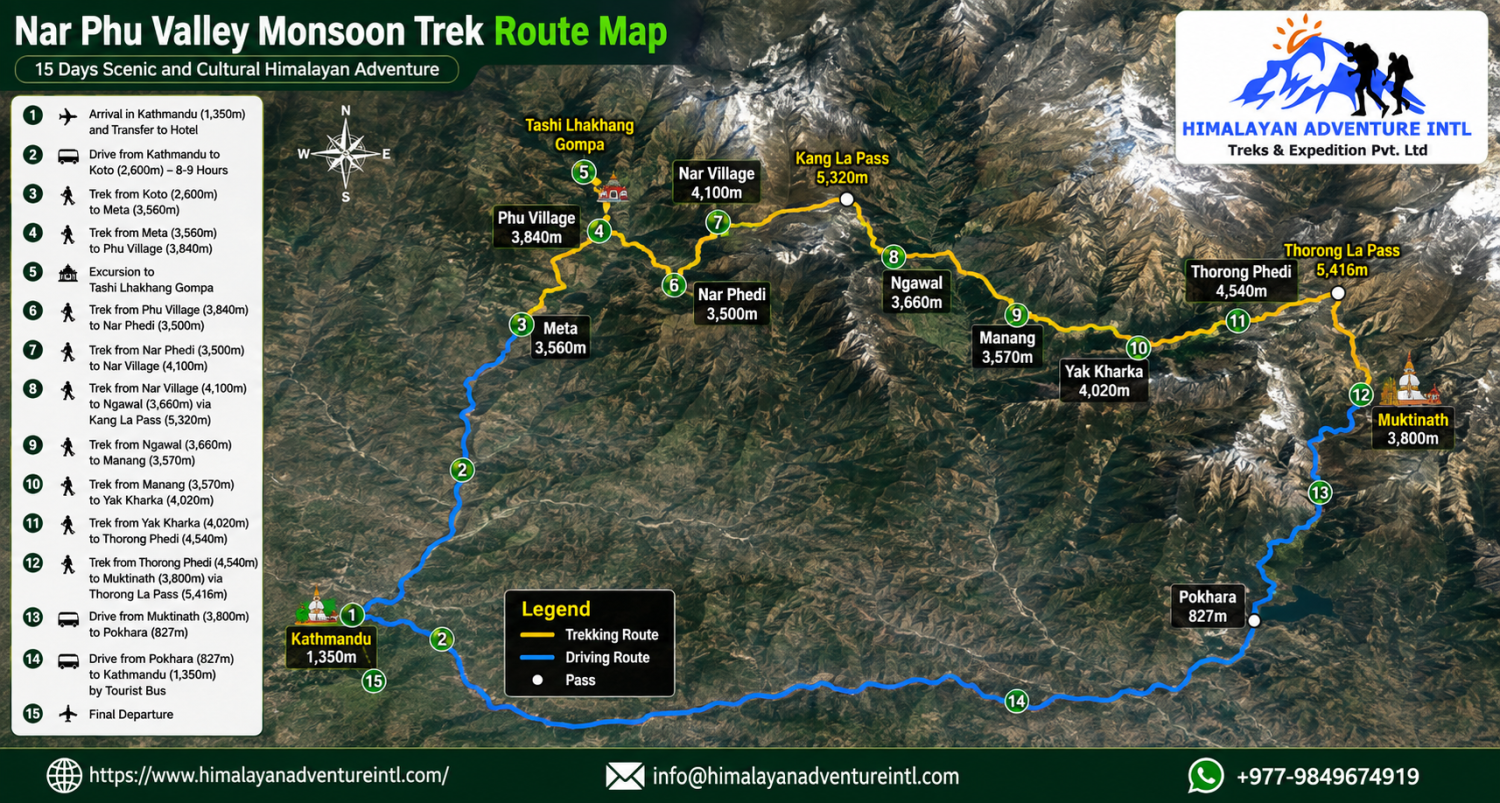 Nar Phu Valley Monsoon Trek Nepal route map