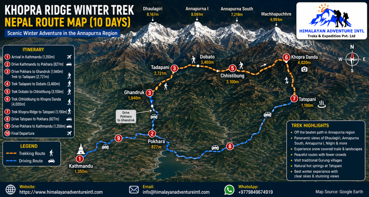 Khopra Ridge Winter Trek Nepal route map