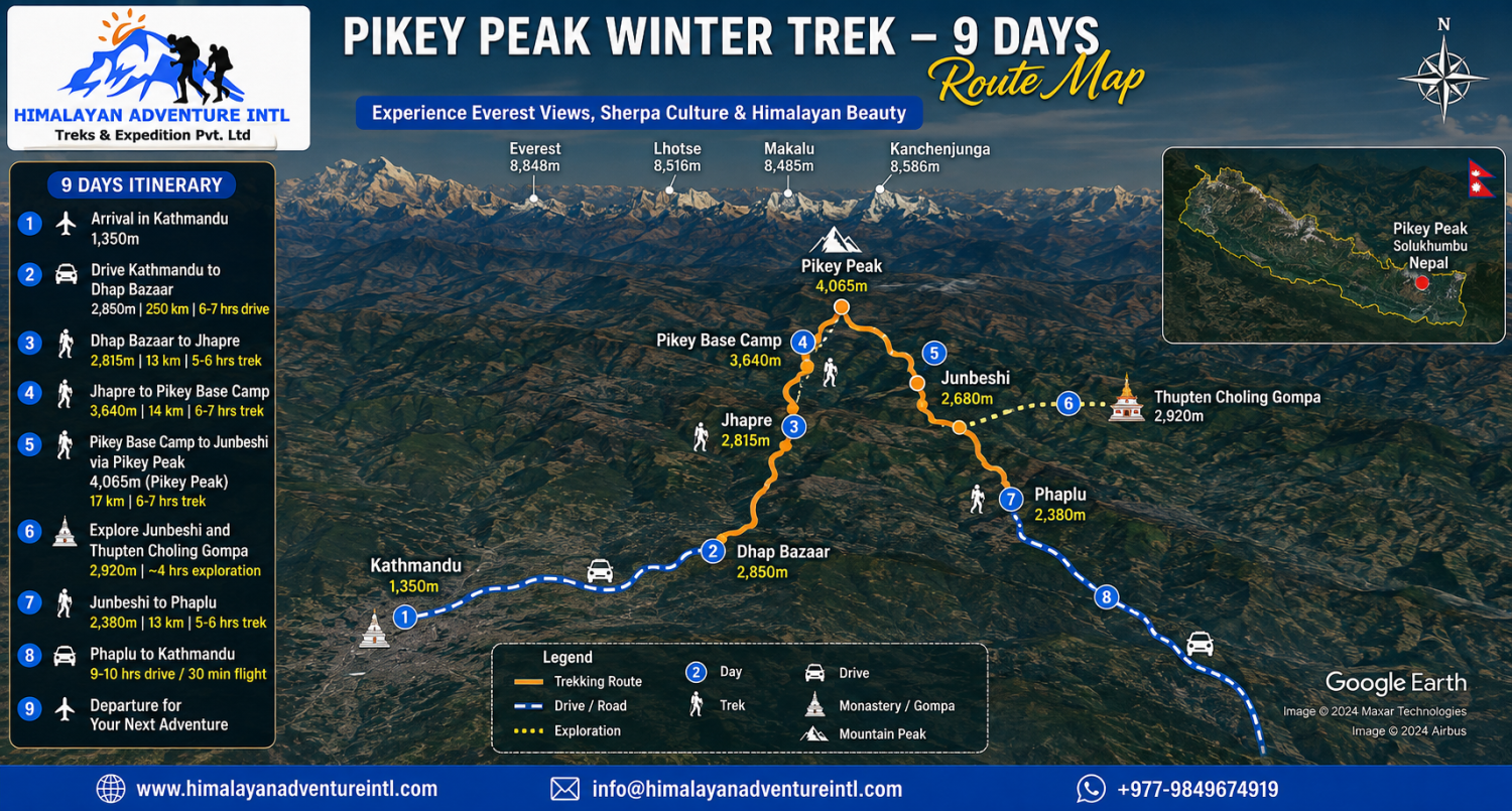 Pikey Peak Winter Trek Nepal route map