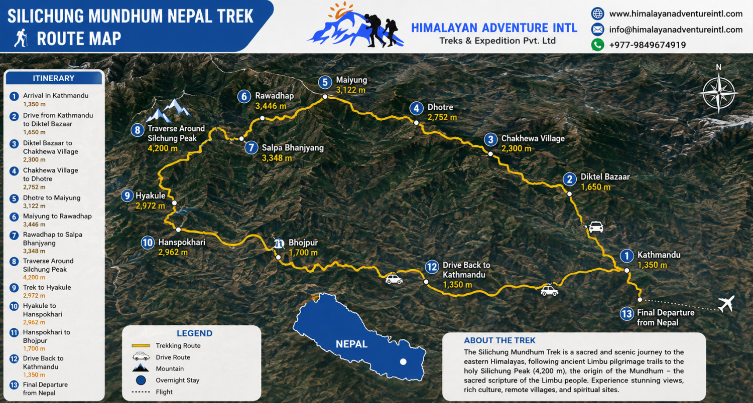 Silichung Mundhum Nepal Trek route map