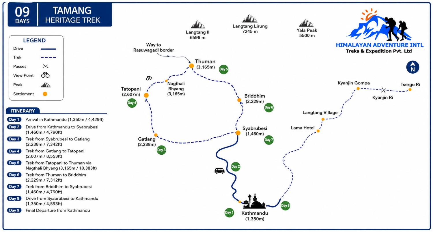 Tamang Heritage Trek route map