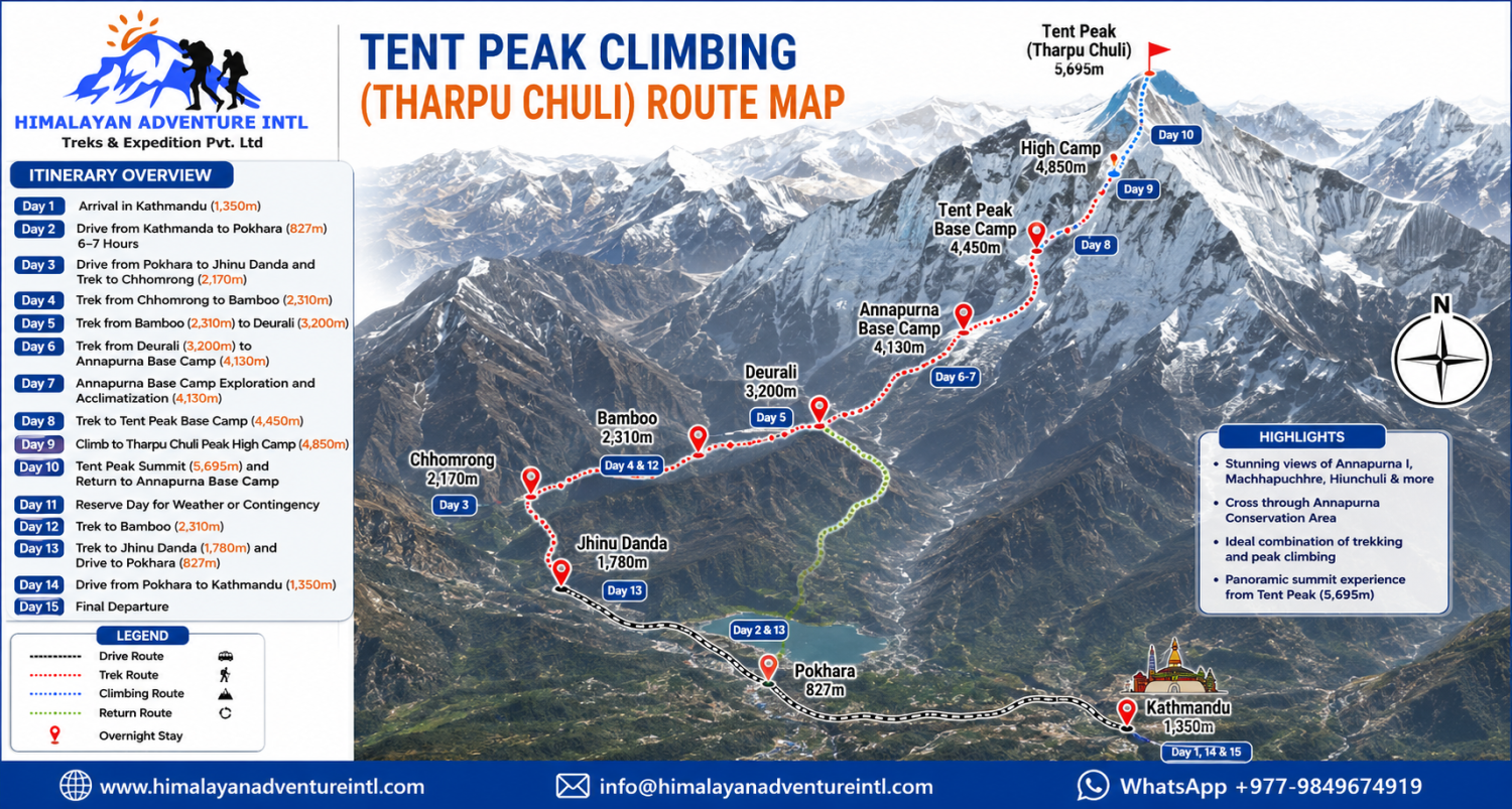 Tent Peak Climbing route map