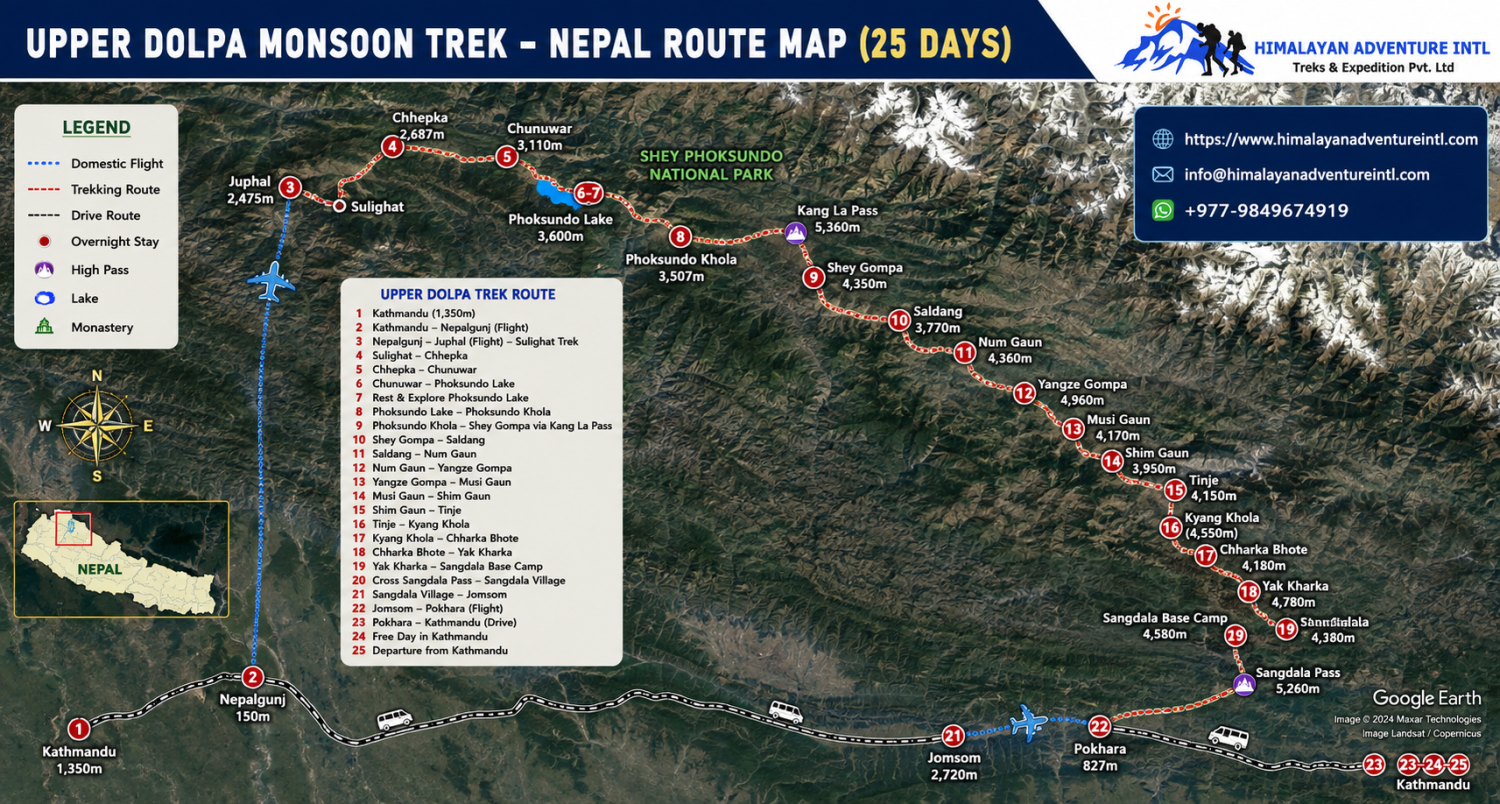 Upper Dolpa Monsoon Trek Nepal route map
